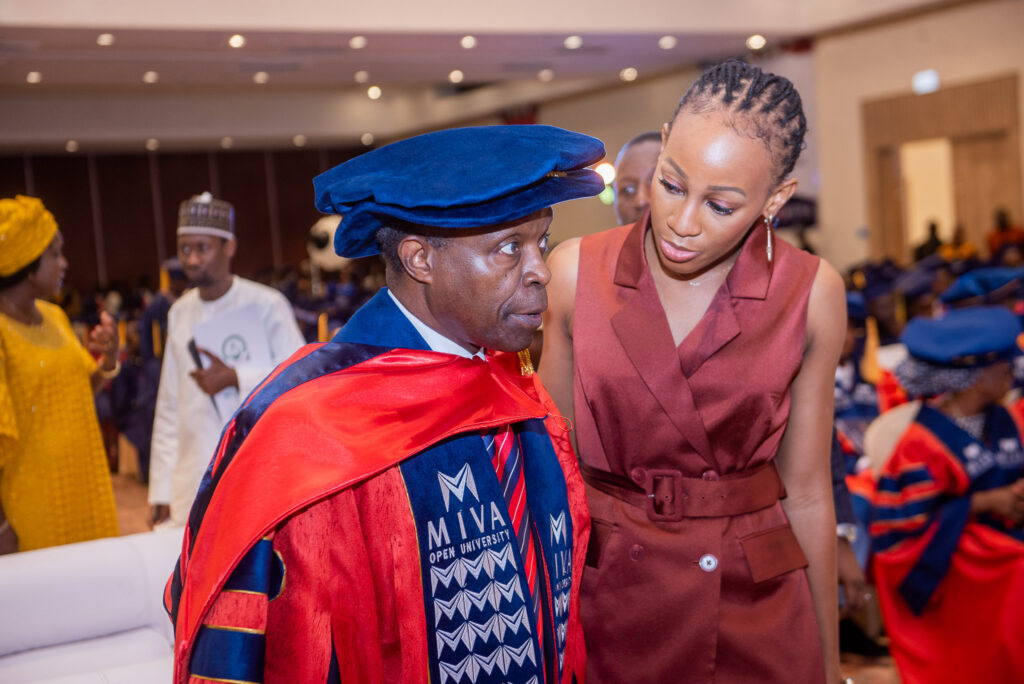 Former Vice President of Nigeria, Prof. Yemi Osinbajo and COO of uLesson and Miva Open University, Aniekeme Umoh
